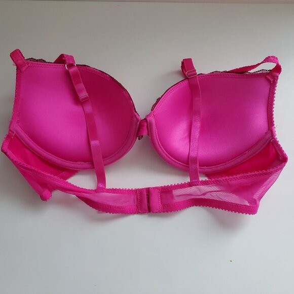 JUICY COUTURE Intimates NWOT Hot Pink Satin & Lace Push Up Bra Underwire 38C - Picture 6 of 9